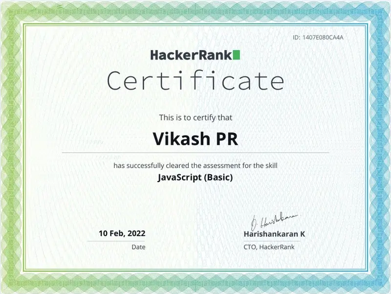VikashPR's JavaScript certificate2
